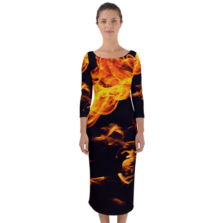 Can Walk on Fire, black background Quarter Sleeve Midi Bodycon Dress