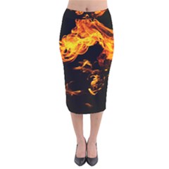 Can Walk On Fire, Black Background Velvet Midi Pencil Skirt by picsaspassion