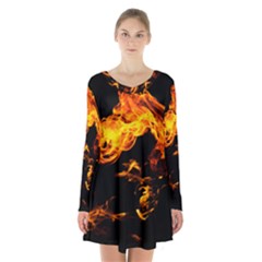 Can Walk On Fire, Black Background Long Sleeve Velvet V-neck Dress