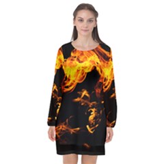 Can Walk On Fire, Black Background Long Sleeve Chiffon Shift Dress  by picsaspassion