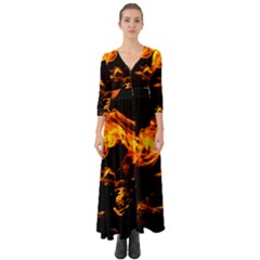 Can Walk On Fire, Black Background Button Up Boho Maxi Dress by picsaspassion