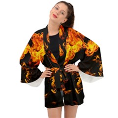 Can Walk On Fire, Black Background Long Sleeve Kimono by picsaspassion