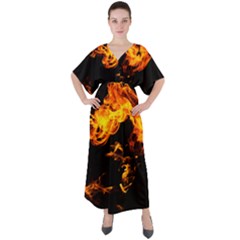 Can Walk On Fire, Black Background V-neck Boho Style Maxi Dress