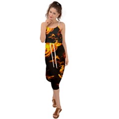 Can Walk On Fire, Black Background Waist Tie Cover Up Chiffon Dress