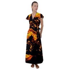 Can Walk On Fire, Black Background Flutter Sleeve Maxi Dress by picsaspassion