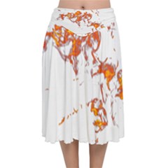 Can Walk On Fire, White Background Velvet Flared Midi Skirt