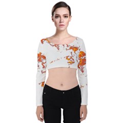 Can Walk On Fire, White Background Velvet Long Sleeve Crop Top by picsaspassion