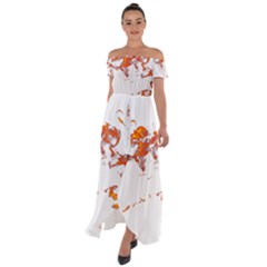 Can Walk On Fire, White Background Off Shoulder Open Front Chiffon Dress