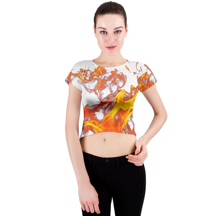 Can Walk on volcano Fire, white background Crew Neck Crop Top