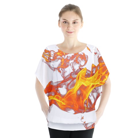 Can Walk On Volcano Fire, White Background Batwing Chiffon Blouse by picsaspassion