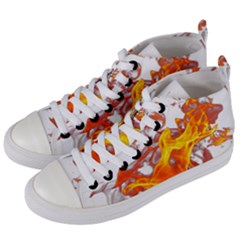 Can Walk On Volcano Fire, White Background Women s Mid-top Canvas Sneakers by picsaspassion