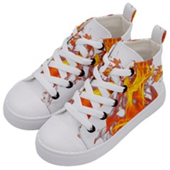 Can Walk On Volcano Fire, White Background Kids  Mid-top Canvas Sneakers by picsaspassion