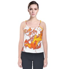 Can Walk On Volcano Fire, White Background Velvet Spaghetti Strap Top