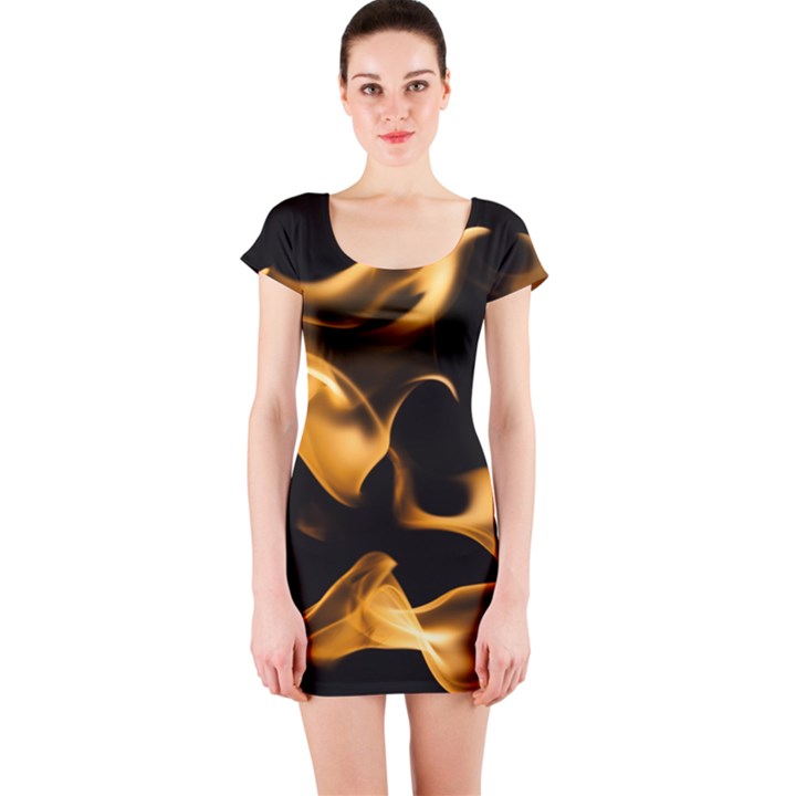 Can Walk on volcano Fire, black background Short Sleeve Bodycon Dress