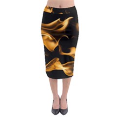 Can Walk On Volcano Fire, Black Background Midi Pencil Skirt by picsaspassion