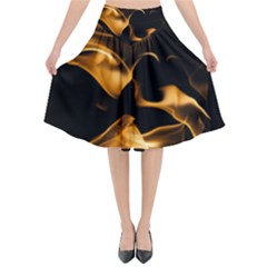 Can Walk On Volcano Fire, Black Background Flared Midi Skirt by picsaspassion