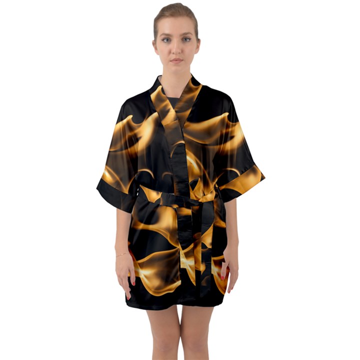 Can Walk on volcano Fire, black background Half Sleeve Satin Kimono 