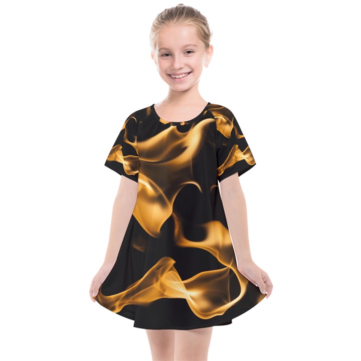 Can Walk on volcano Fire, black background Kids  Smock Dress