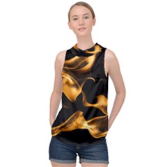 Can Walk On Volcano Fire, Black Background High Neck Satin Top by picsaspassion