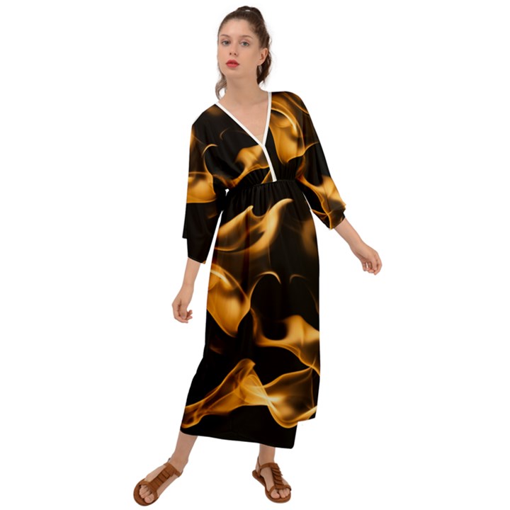 Can Walk on volcano Fire, black background Grecian Style  Maxi Dress