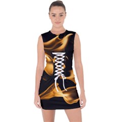 Can Walk On Volcano Fire, Black Background Lace Up Front Bodycon Dress by picsaspassion