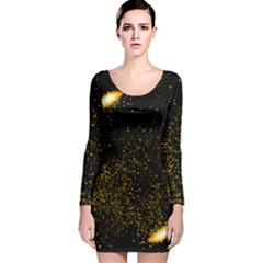 Cosmos Comet Dance, Digital Art Impression Long Sleeve Velvet Bodycon Dress