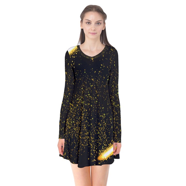 Cosmos comet dance, Digital art impression Long Sleeve V-neck Flare Dress