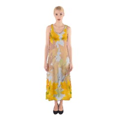 Autumn Maple Leaves, Floral Art Sleeveless Maxi Dress by picsaspassion