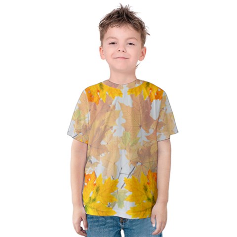 Autumn Maple Leaves, Floral Art Kids  Cotton Tee by picsaspassion