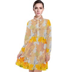 Autumn Maple Leaves, Floral Art Long Sleeve Chiffon Shirt Dress by picsaspassion