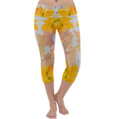 Autumn Maple Leaves, Floral Art Capri Yoga Leggings by picsaspassion