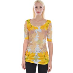 Autumn Maple Leaves, Floral Art Wide Neckline Tee