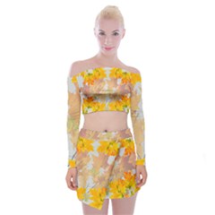 Autumn Maple Leaves, Floral Art Off Shoulder Top With Mini Skirt Set by picsaspassion