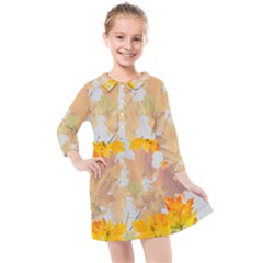 Autumn Maple Leaves, Floral Art Kids  Quarter Sleeve Shirt Dress by picsaspassion