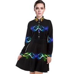 Colorful Neon Art Light Rays, Rainbow Colors Long Sleeve Chiffon Shirt Dress by picsaspassion