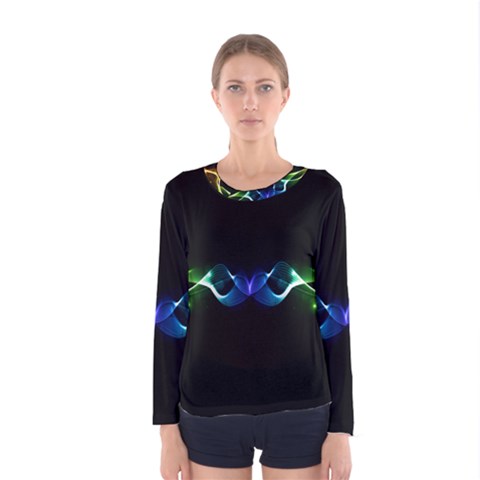 Colorful Neon Art Light Rays, Rainbow Colors Women s Long Sleeve Tee by picsaspassion