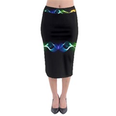 Colorful Neon Art Light Rays, Rainbow Colors Midi Pencil Skirt by picsaspassion