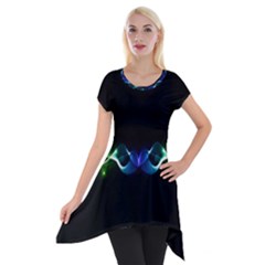 Colorful Neon Art Light Rays, Rainbow Colors Short Sleeve Side Drop Tunic by picsaspassion