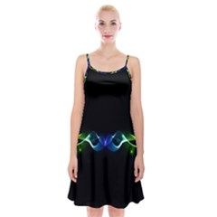 Colorful Neon Art Light Rays, Rainbow Colors Spaghetti Strap Velvet Dress