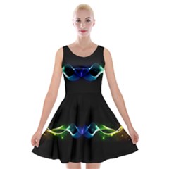 Colorful Neon Art Light Rays, Rainbow Colors Velvet Skater Dress