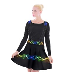 Colorful Neon Art Light Rays, Rainbow Colors Suspender Skater Skirt by picsaspassion