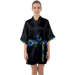 Colorful Neon Art Light Rays, Rainbow Colors Half Sleeve Satin Kimono  by picsaspassion