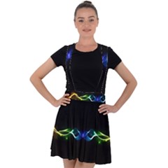 Colorful Neon Art Light Rays, Rainbow Colors Velvet Suspender Skater Skirt by picsaspassion