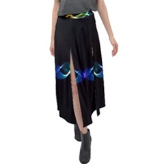 Colorful Neon Art Light Rays, Rainbow Colors Velour Split Maxi Skirt by picsaspassion