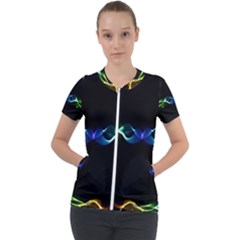 Colorful Neon Art Light Rays, Rainbow Colors Short Sleeve Zip Up Jacket by picsaspassion