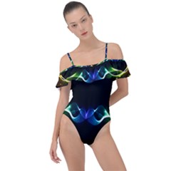 Colorful Neon Art Light Rays, Rainbow Colors Frill Detail One Piece Swimsuit by picsaspassion