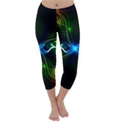 Colorful Neon Art Light Rays, Rainbow Colors Capri Winter Leggings 