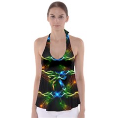 Colorful Neon Art Light Rays, Rainbow Colors Babydoll Tankini Top by picsaspassion