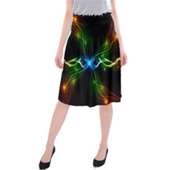 Colorful Neon Art Light Rays, Rainbow Colors Midi Beach Skirt by picsaspassion