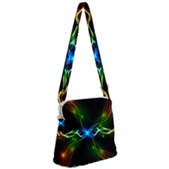 Colorful Neon Art Light Rays, Rainbow Colors Zipper Messenger Bag by picsaspassion